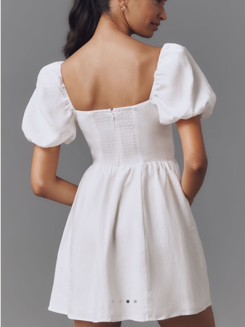 Reformation Malvina Linen Puff-Sleeve Mini Dress Anthropologie New White 10 - Picture 3 of 16
